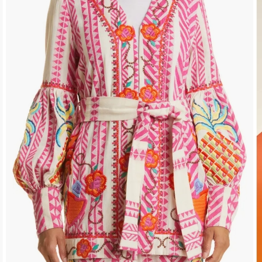 FARM Rio Belted Jacquard Embroidered Jacket